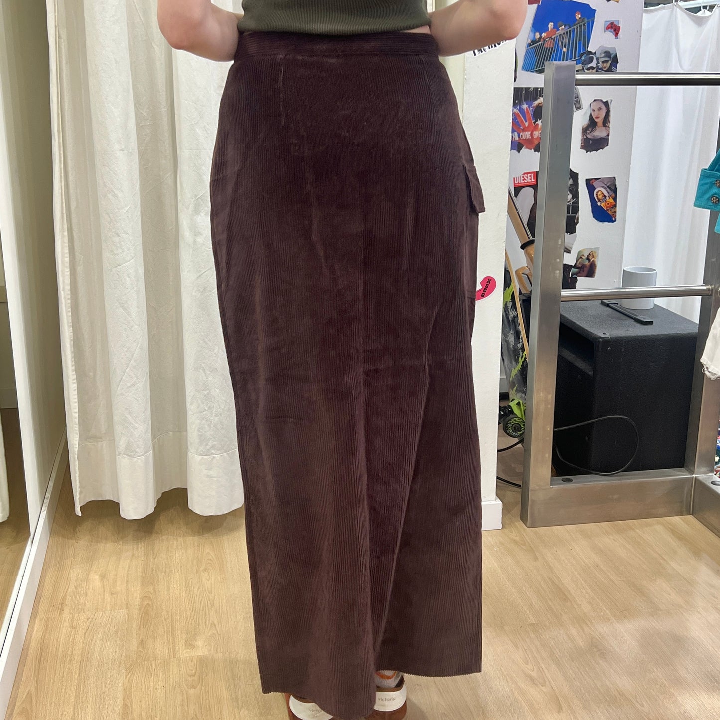 00s brown velvet button up tube maxi skirt