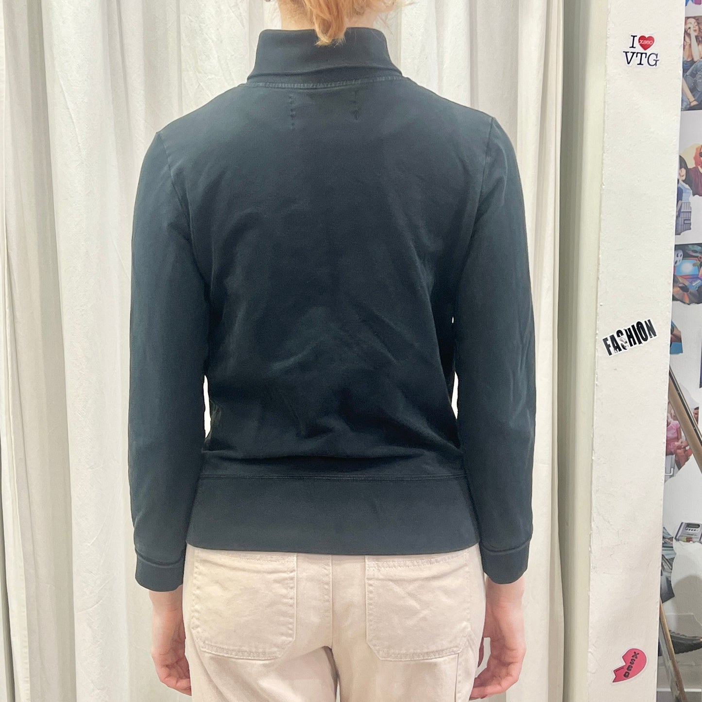 guess 00s black zip up sweatshirt with rhynestone cursive logo