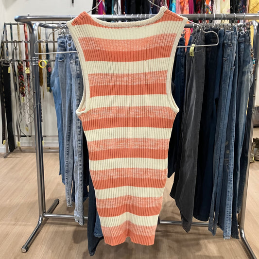 cream pink striped ribbed knit tank top
