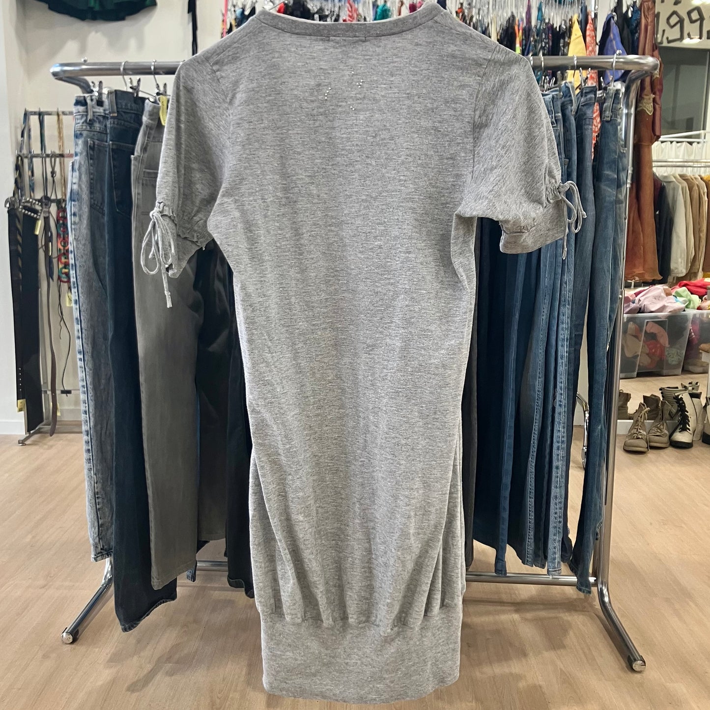 sideral 00s grey mini balloon dress with short sleeves