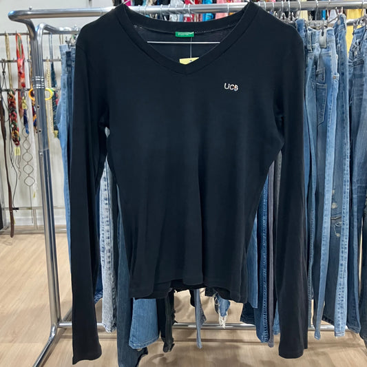 benetton '00 maglia maniche lunghe nera logo ucb brillantini