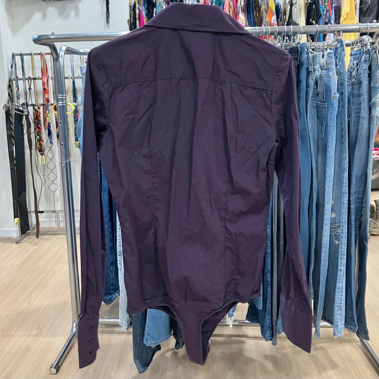 sisley purple long sleeve thong bodysuit shirt