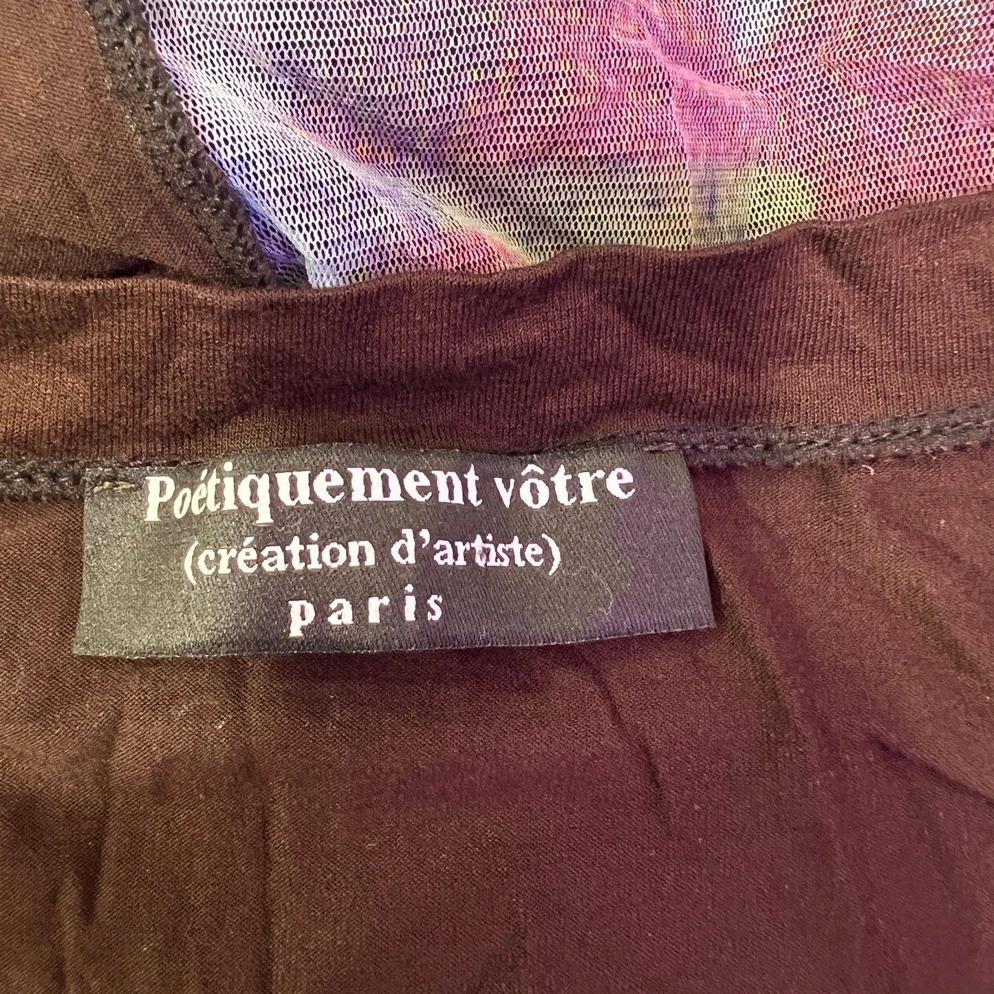 poetiquement votre 00s maroon lettuce hem mesh colorblock long sleeve top