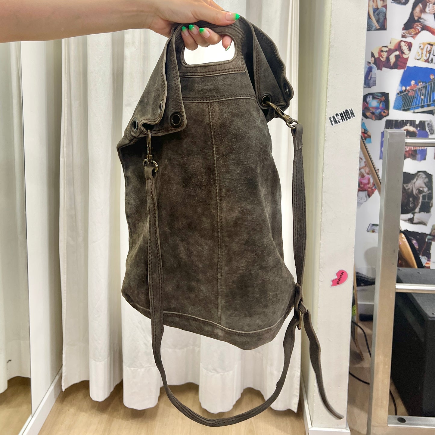 zen 00s topey brown suede crossbody bag