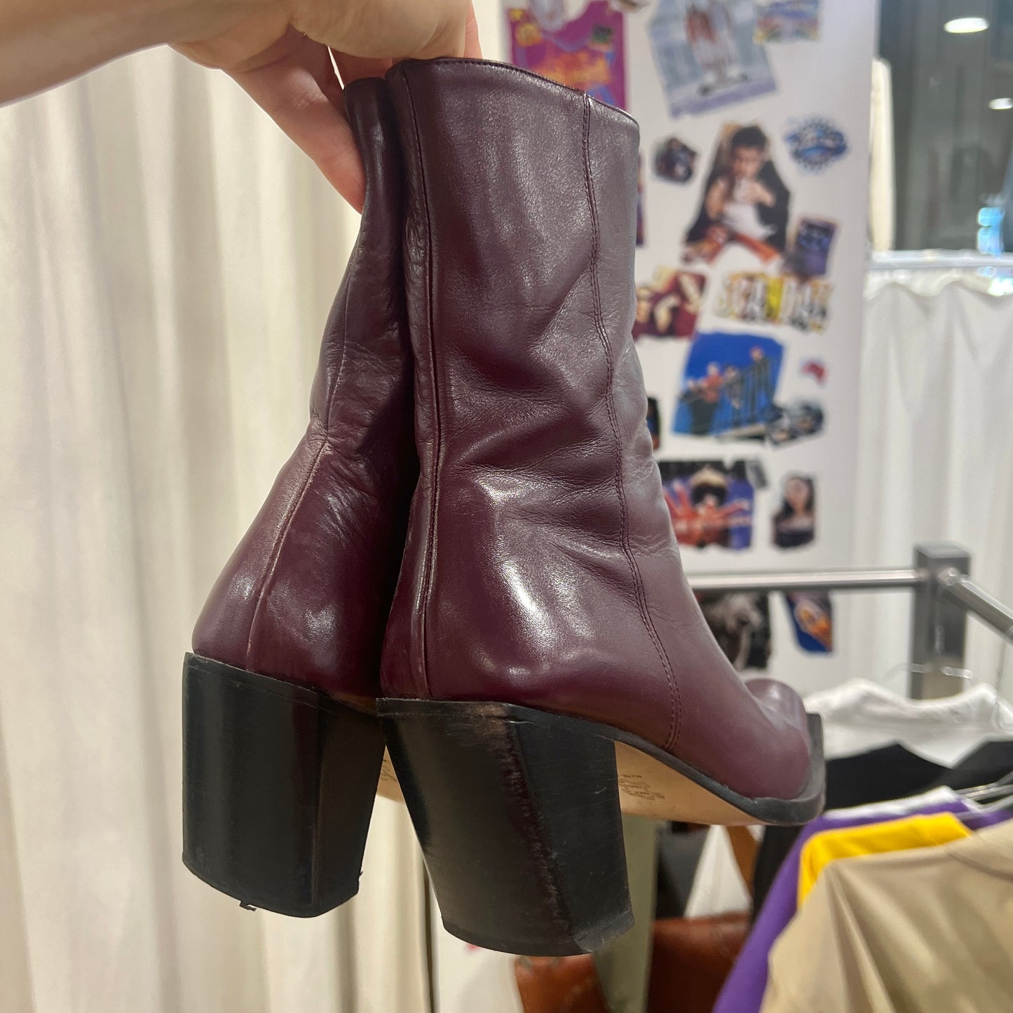 iacopini 00s burgundy leather square tip chunky heel ankle boots