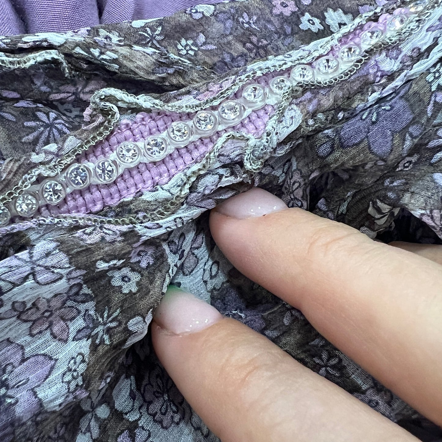 oltre 00s purple silk sheer floral short sleeve midi dress