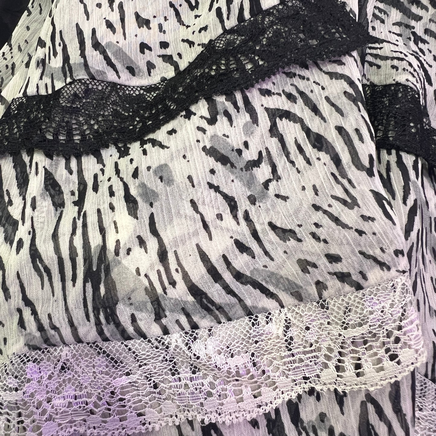 pietraluna 00s black white zebra print midi skirt with lace trim