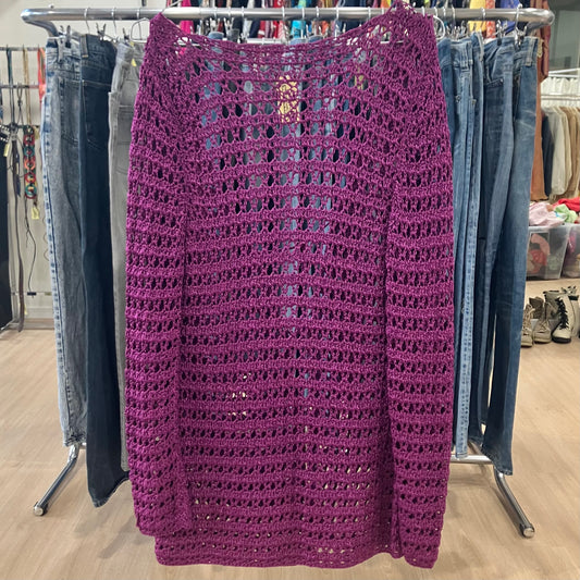 purple crochet cardigan