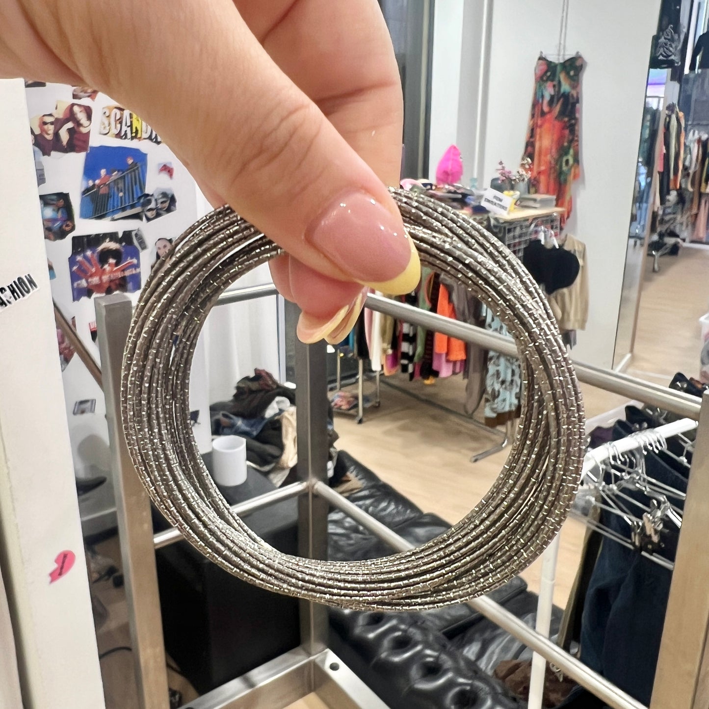 silver textured multi strand wire bangle bracelet