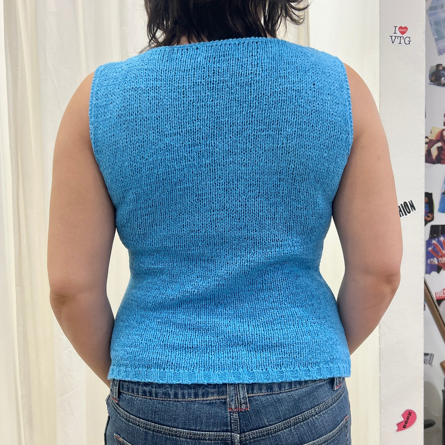 xiong ye 00s blue geometric print knit tank top
