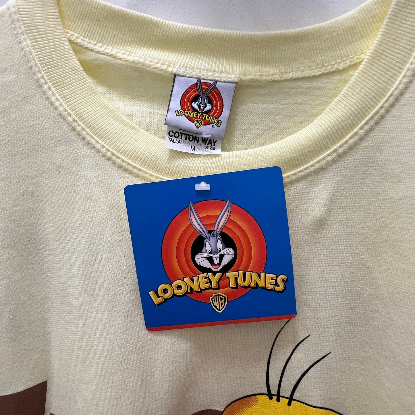 looney tunes 1998 pastel yellow tweety racing power tshirt