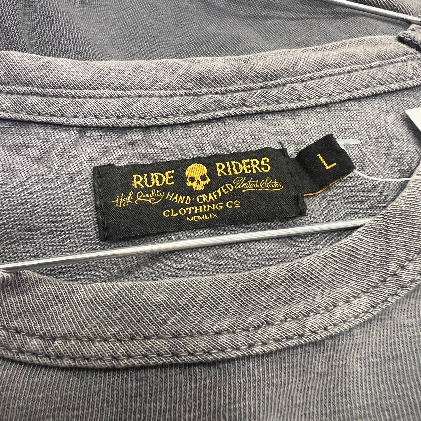 rude riders grey tshirt with skull graphic