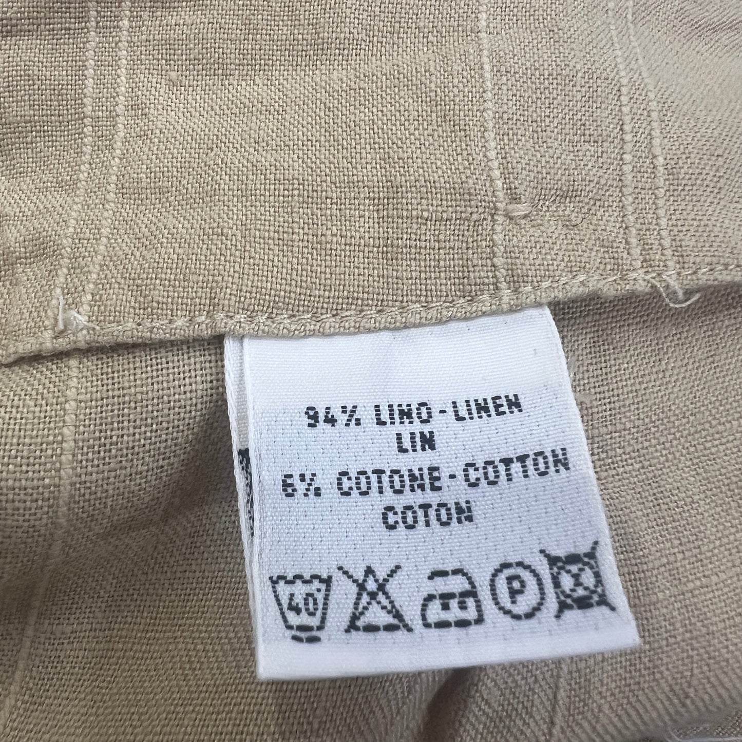 andrea mare 00s beige pinstripe linen wide leg pants