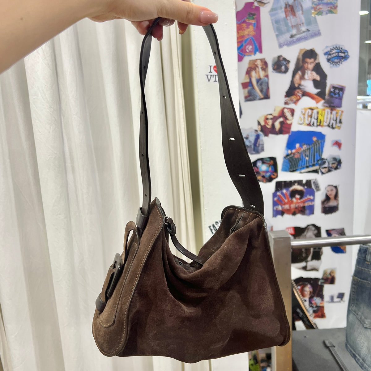 hogan brown suede shoulder bag
