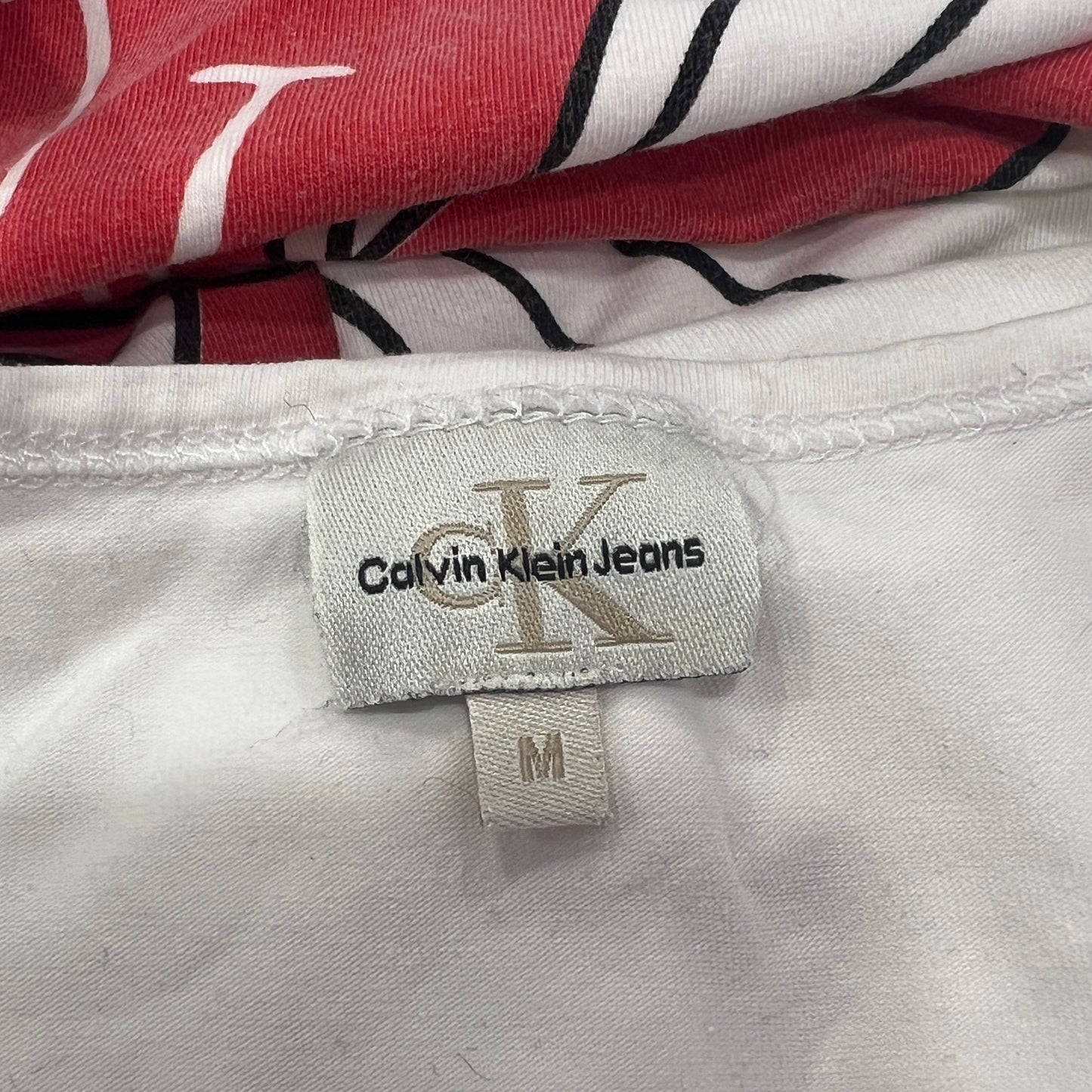 calvin klein jeans 00s white halter tank top with red flower