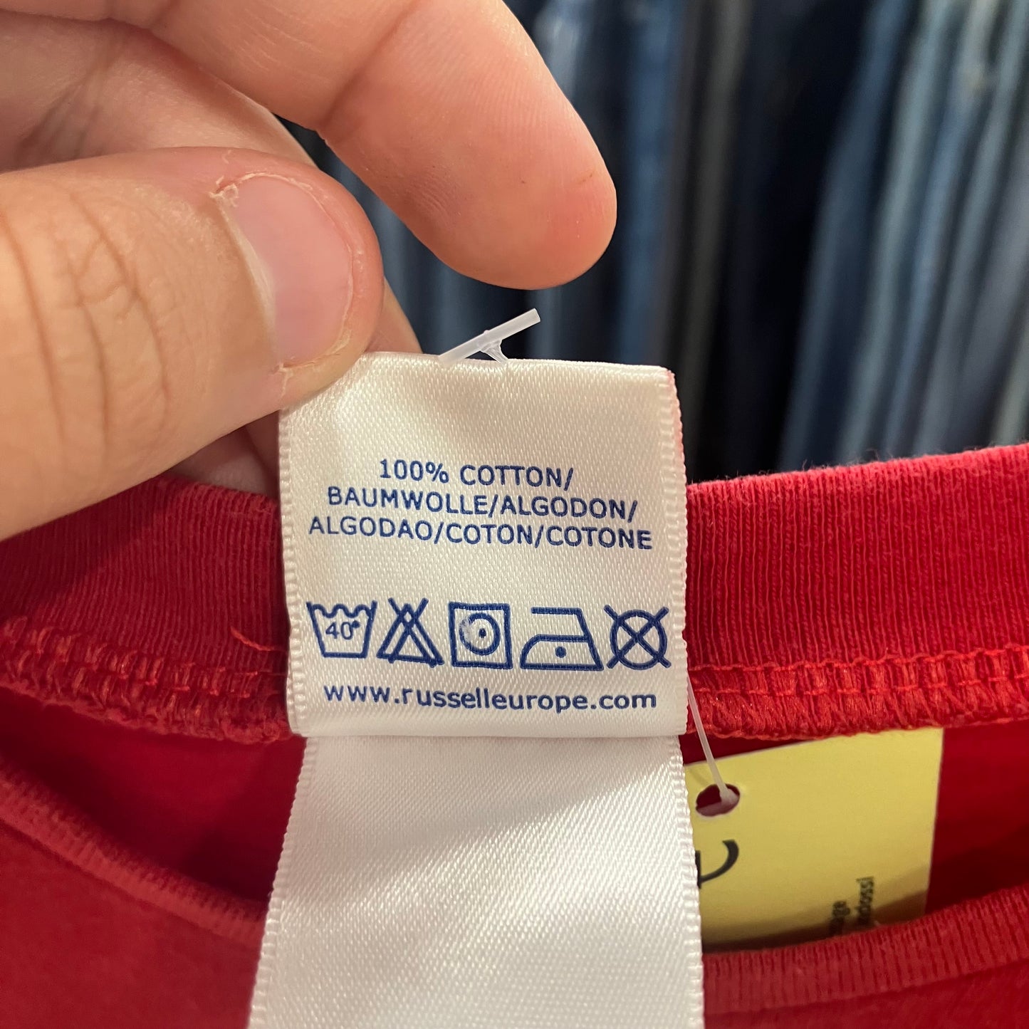 russell 00s red tshirt with paper boat design