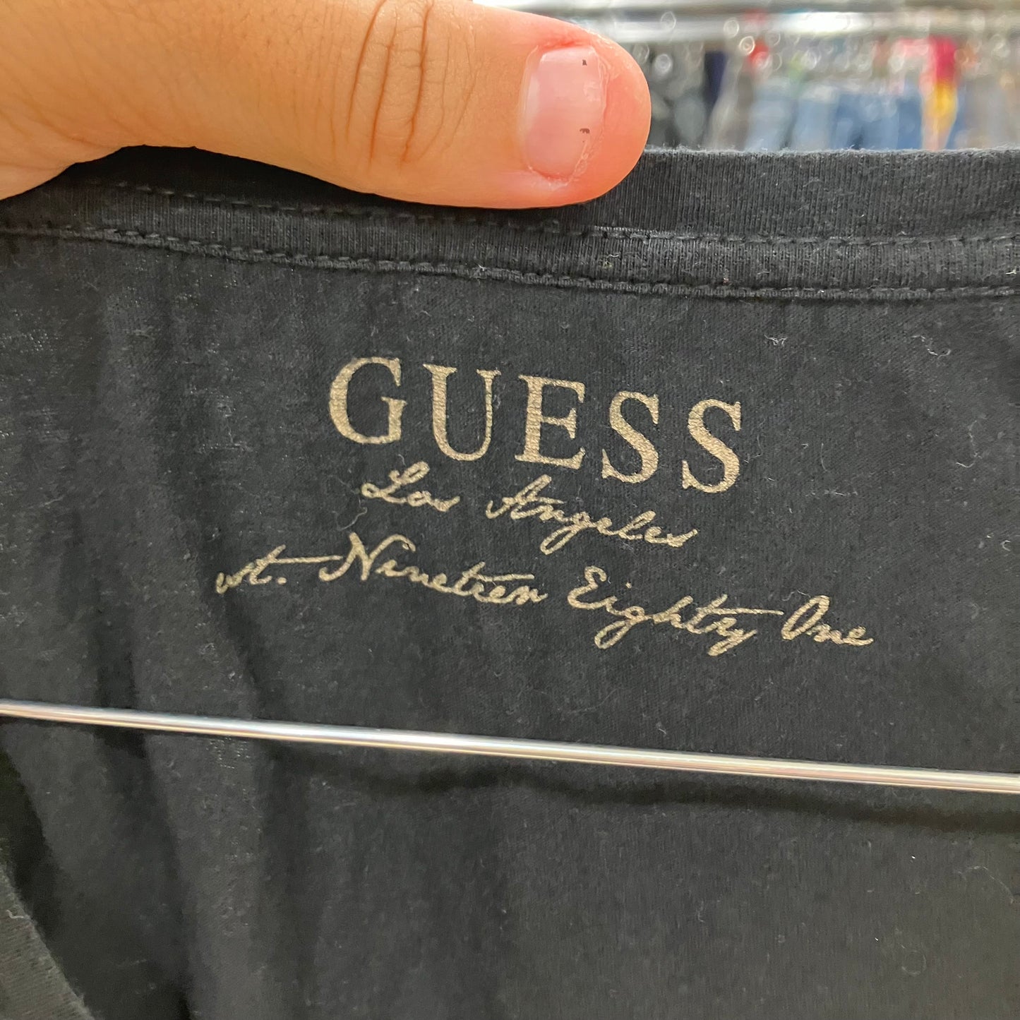 guess 00s black tee with gold lettering and embroidery