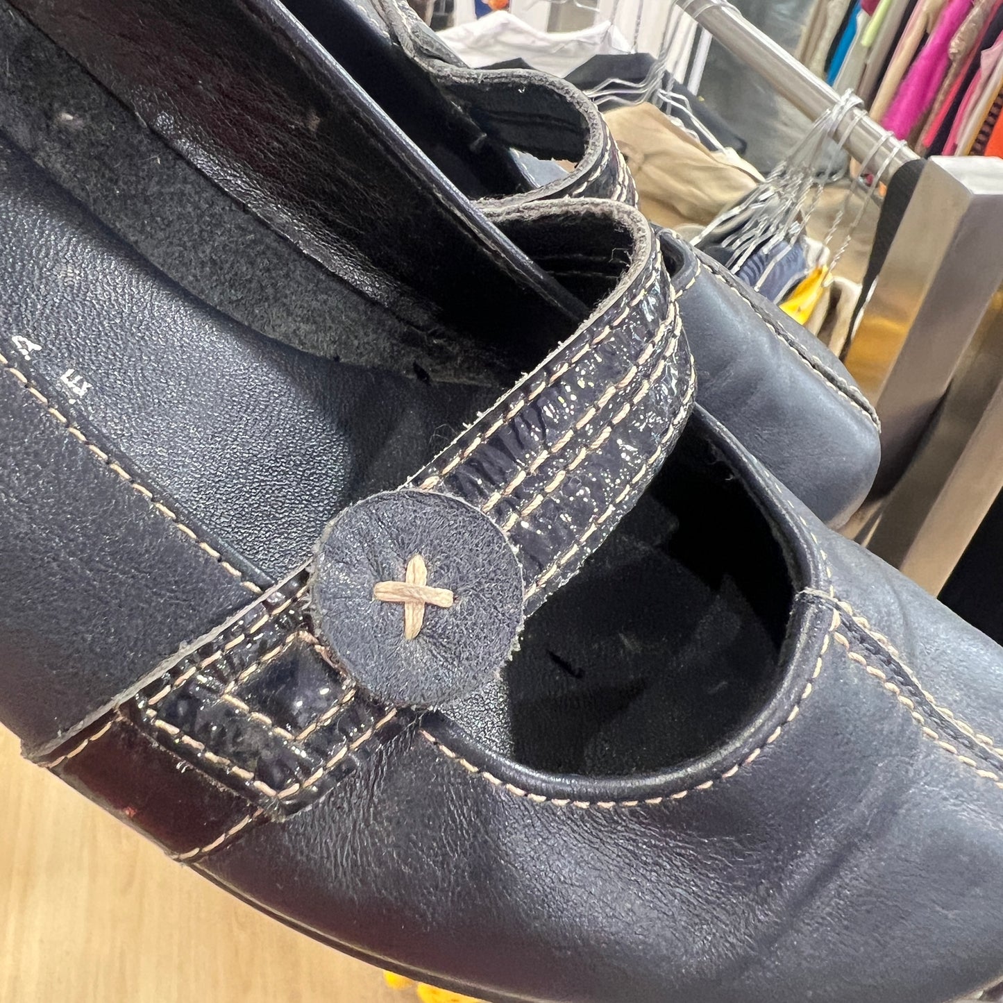 navy blue leather mary jane ballet flats