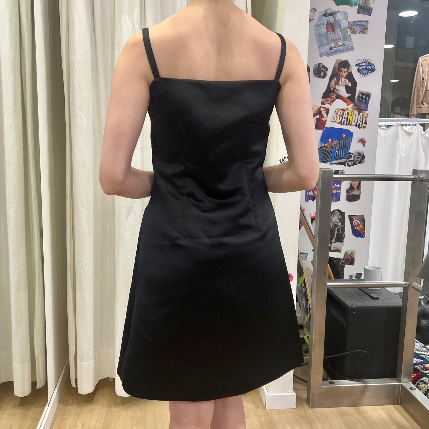 aldebaran milano 90s black satin cocktail minidress with pearl details