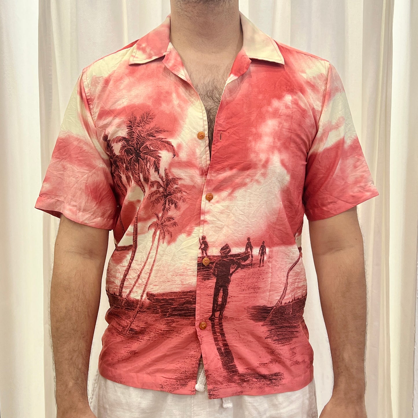 casanova 90s red tropical island sunset shirt