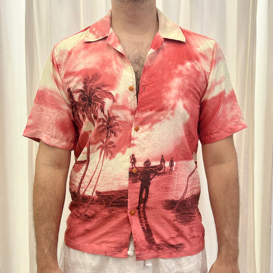 casanova 90s red tropical island sunset shirt