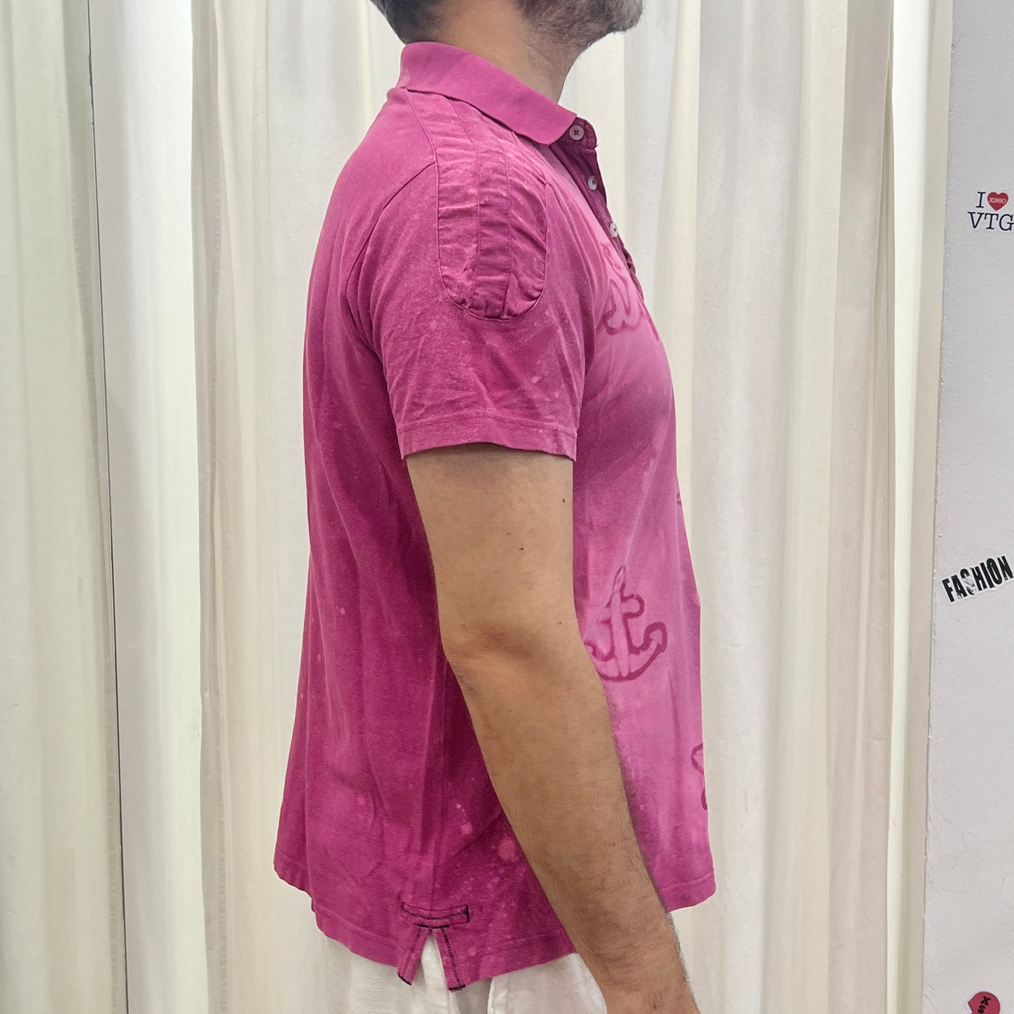 reworked fuchsia pink polo tshirt with under the sea bleach print