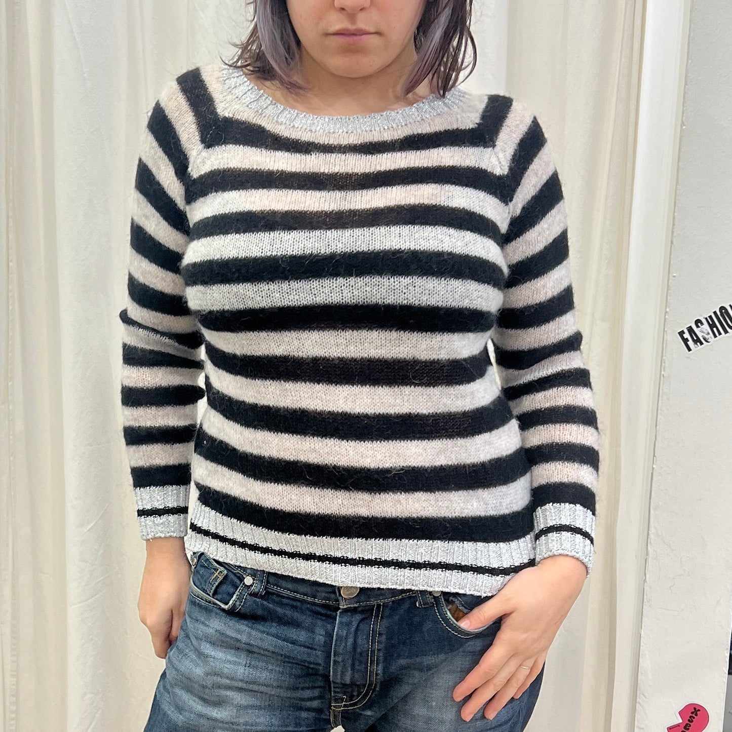 strane storie 00s black silver striped knit sweater