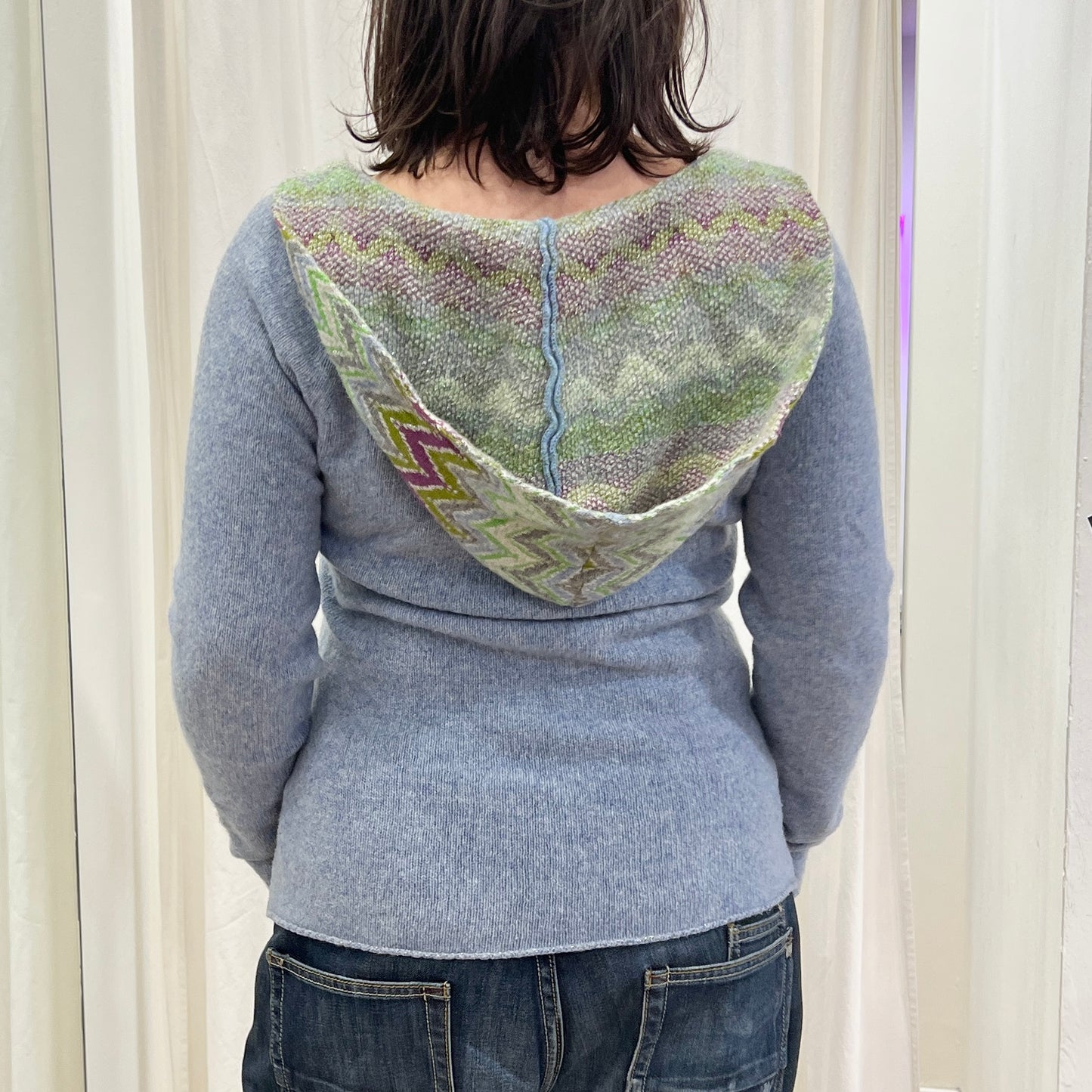 free people 00s light blue wool sweater with front pocket and hood