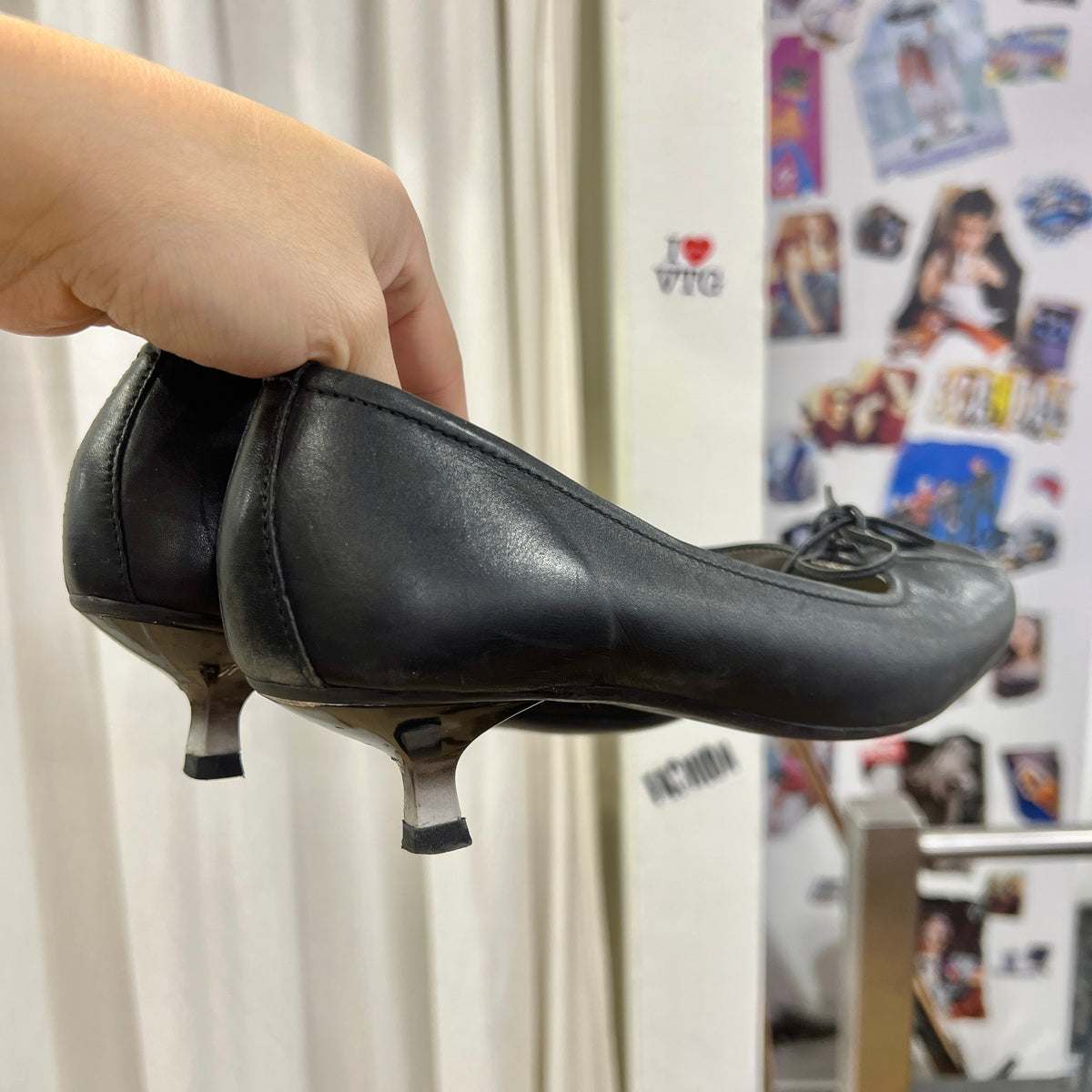black kitten heel square tip ballet shoes