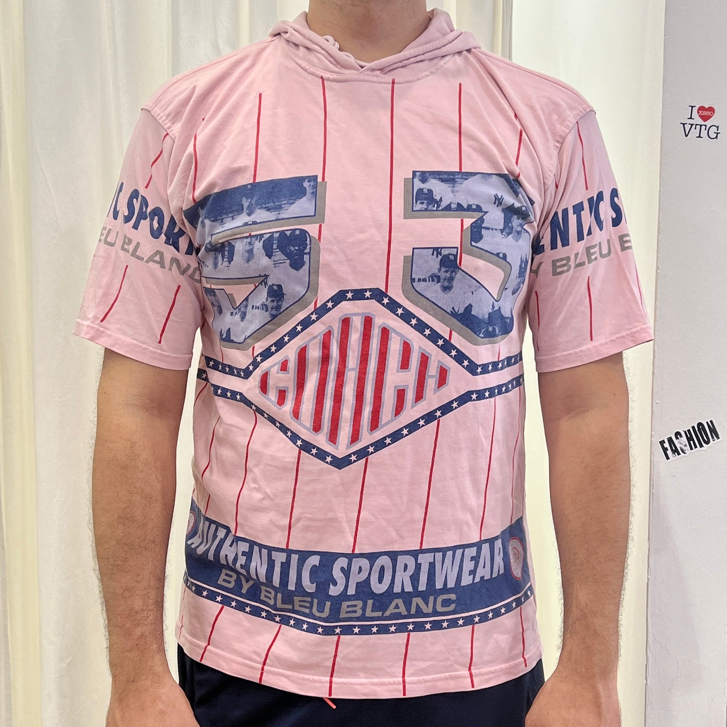 bleu blanc 00s pink navy sport hooded tshirt