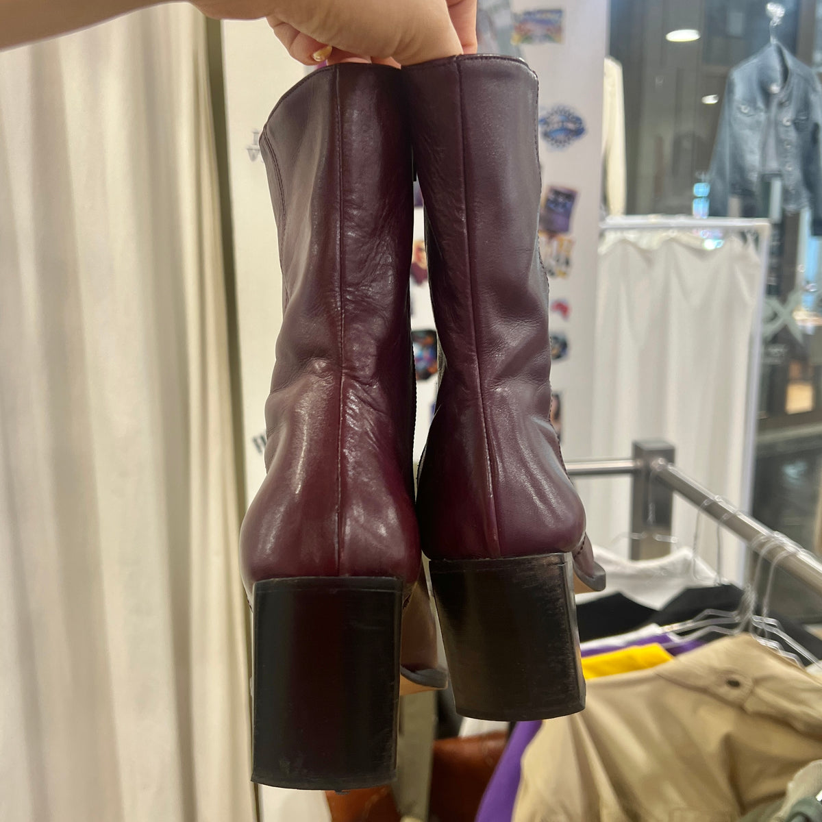 iacopini 00s burgundy leather square tip chunky heel ankle boots