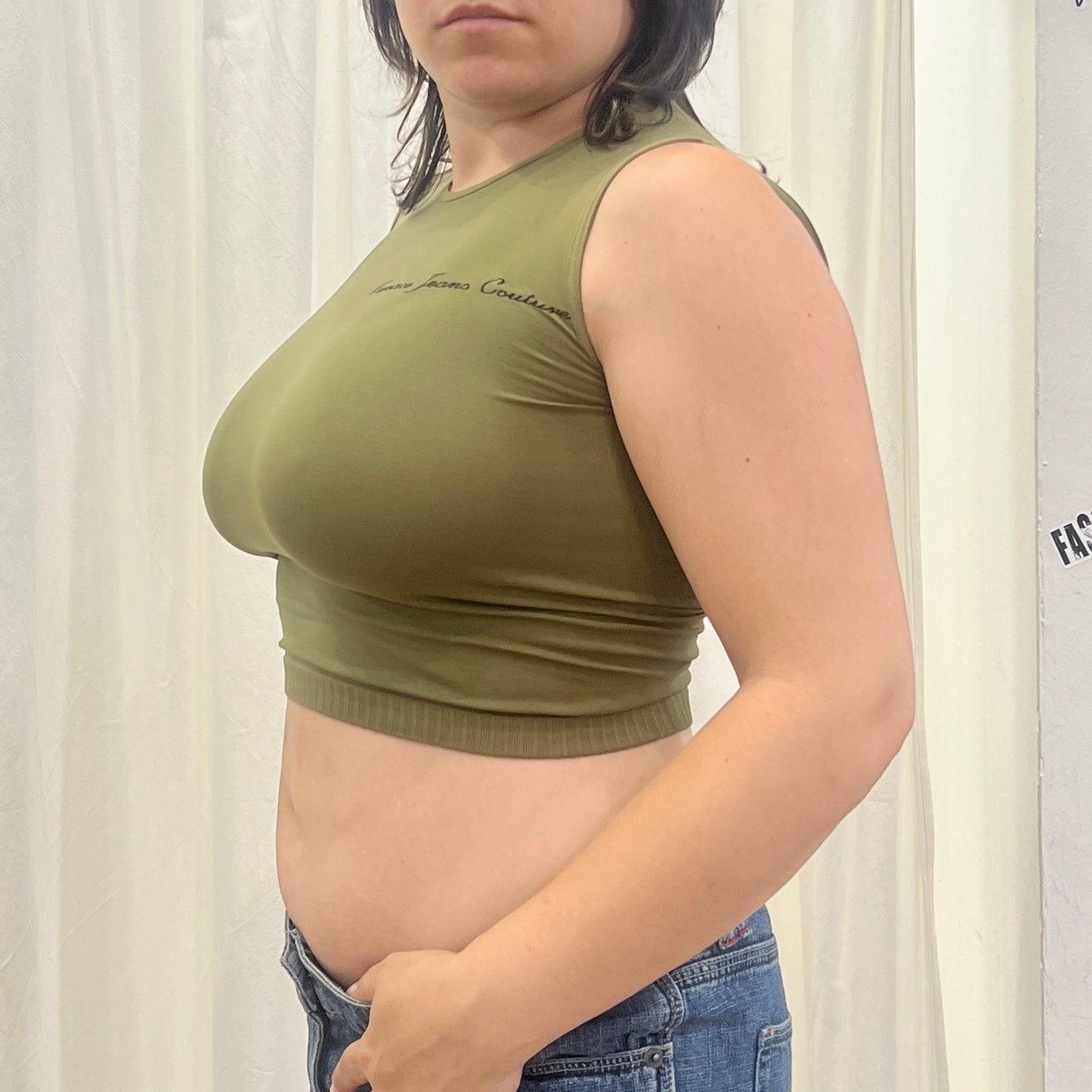 versace jeans couture 00s army green microfiber crop tank top