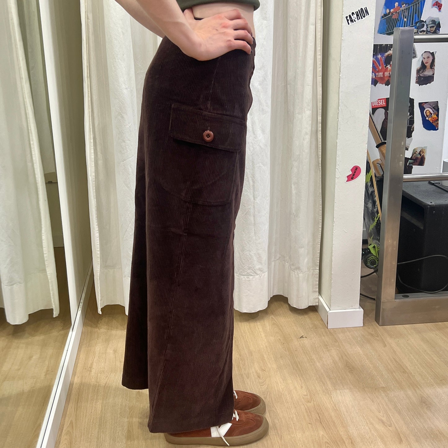 00s brown velvet button up tube maxi skirt