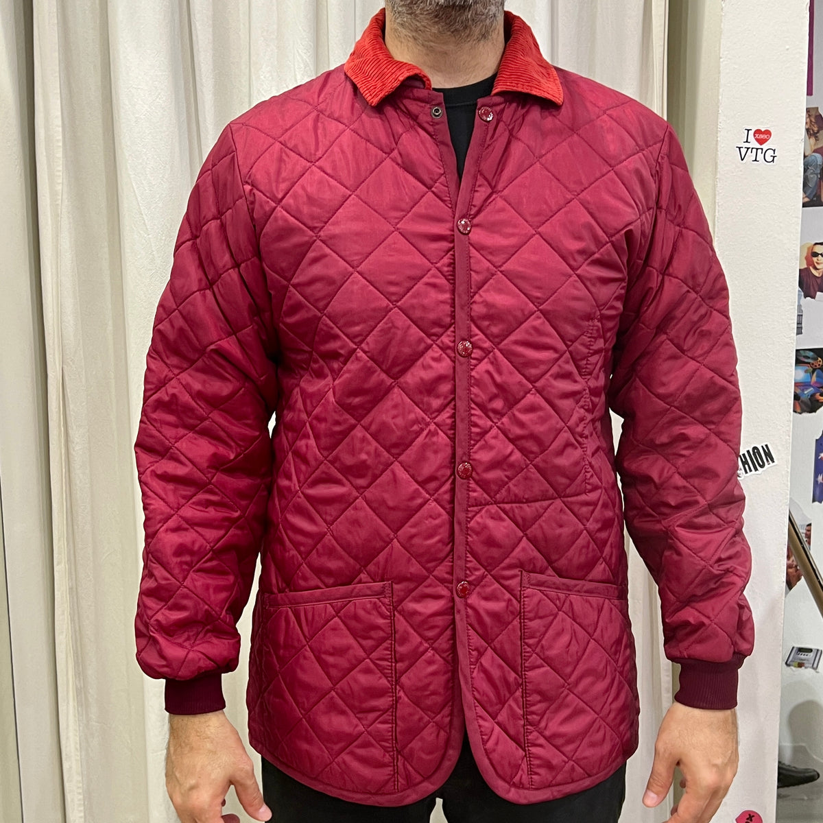 lavenham 00s burgundy red quilted jacket with corduroy collar