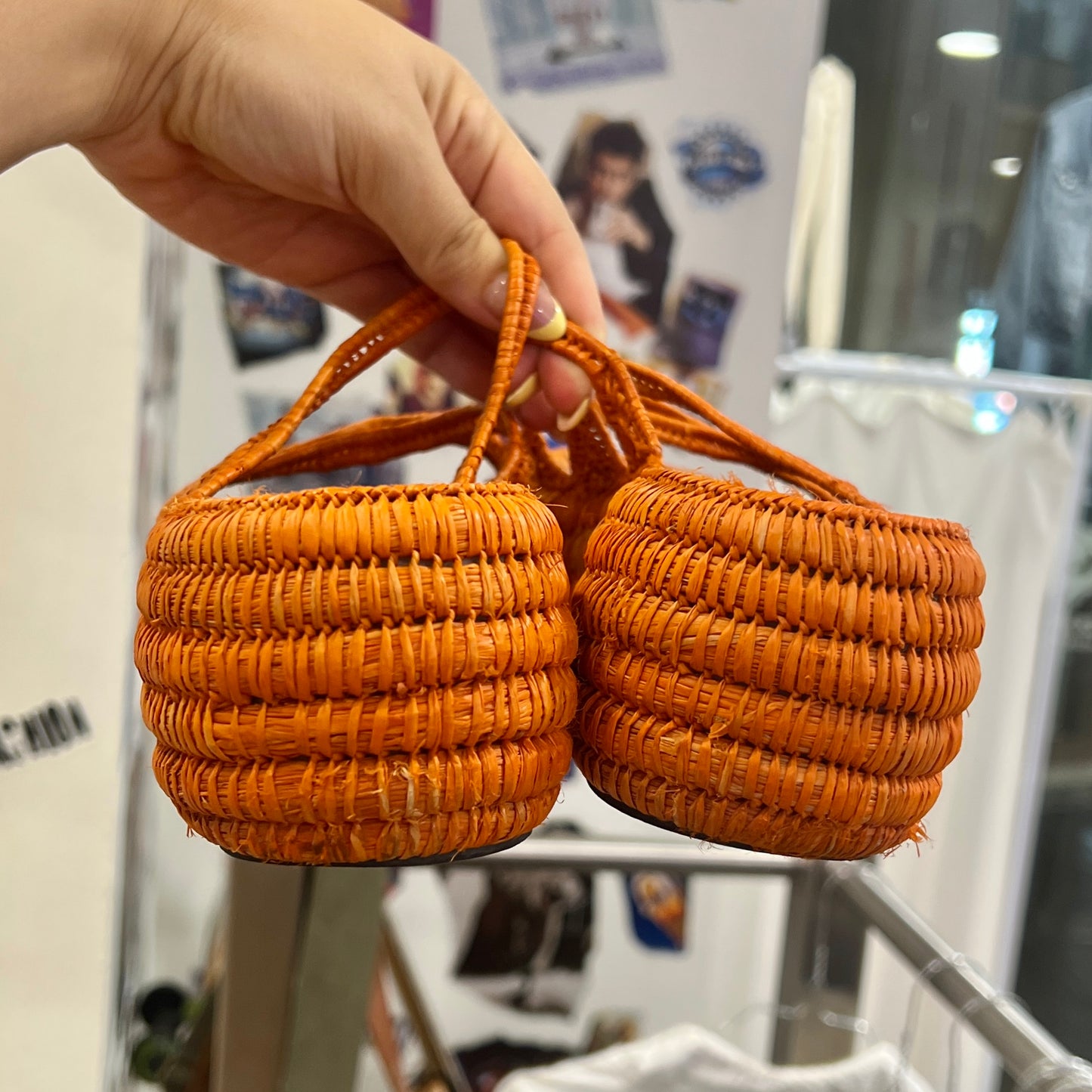 espace 00s orange woven raffia brown leather sandals