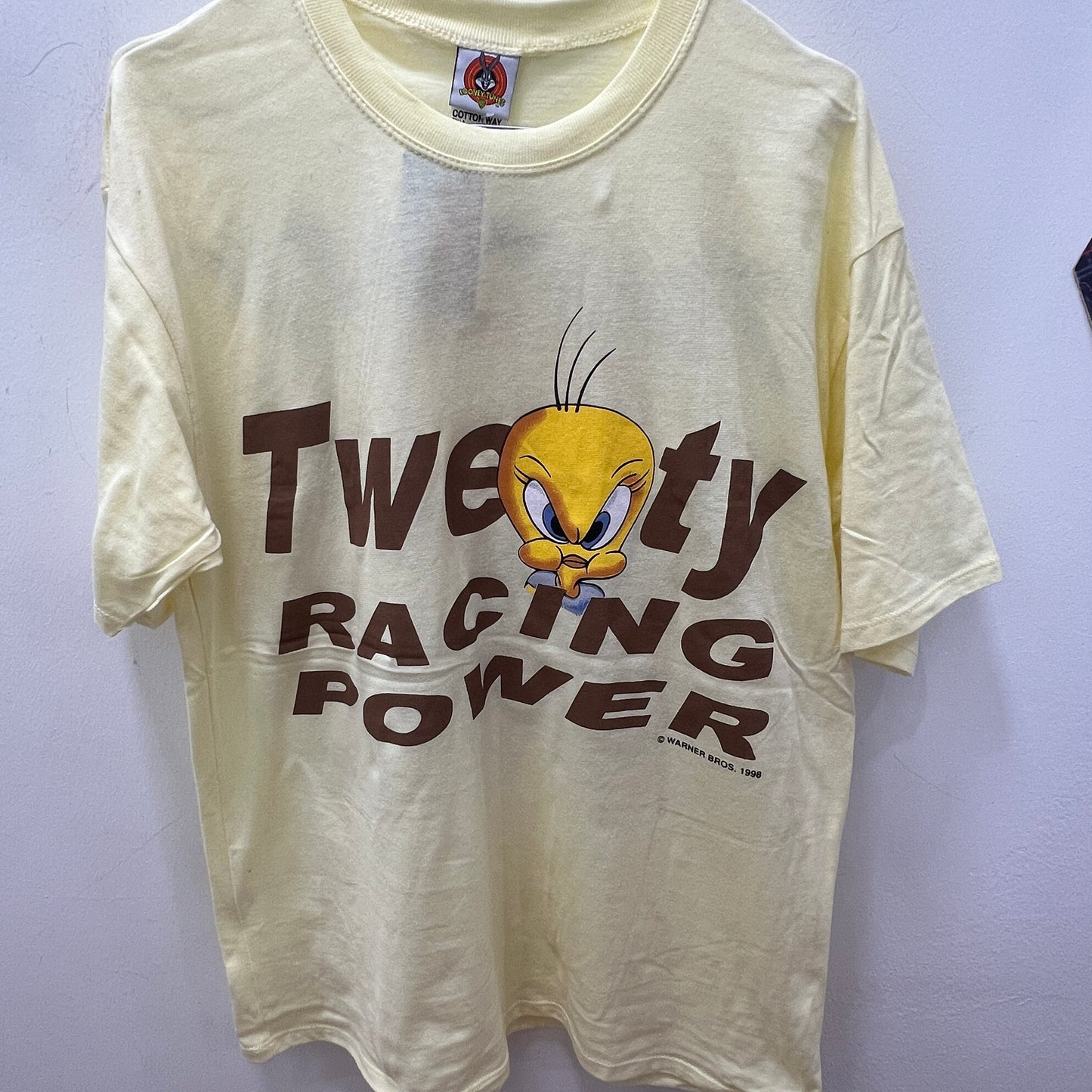 looney tunes 1998 pastel yellow tweety racing power tshirt