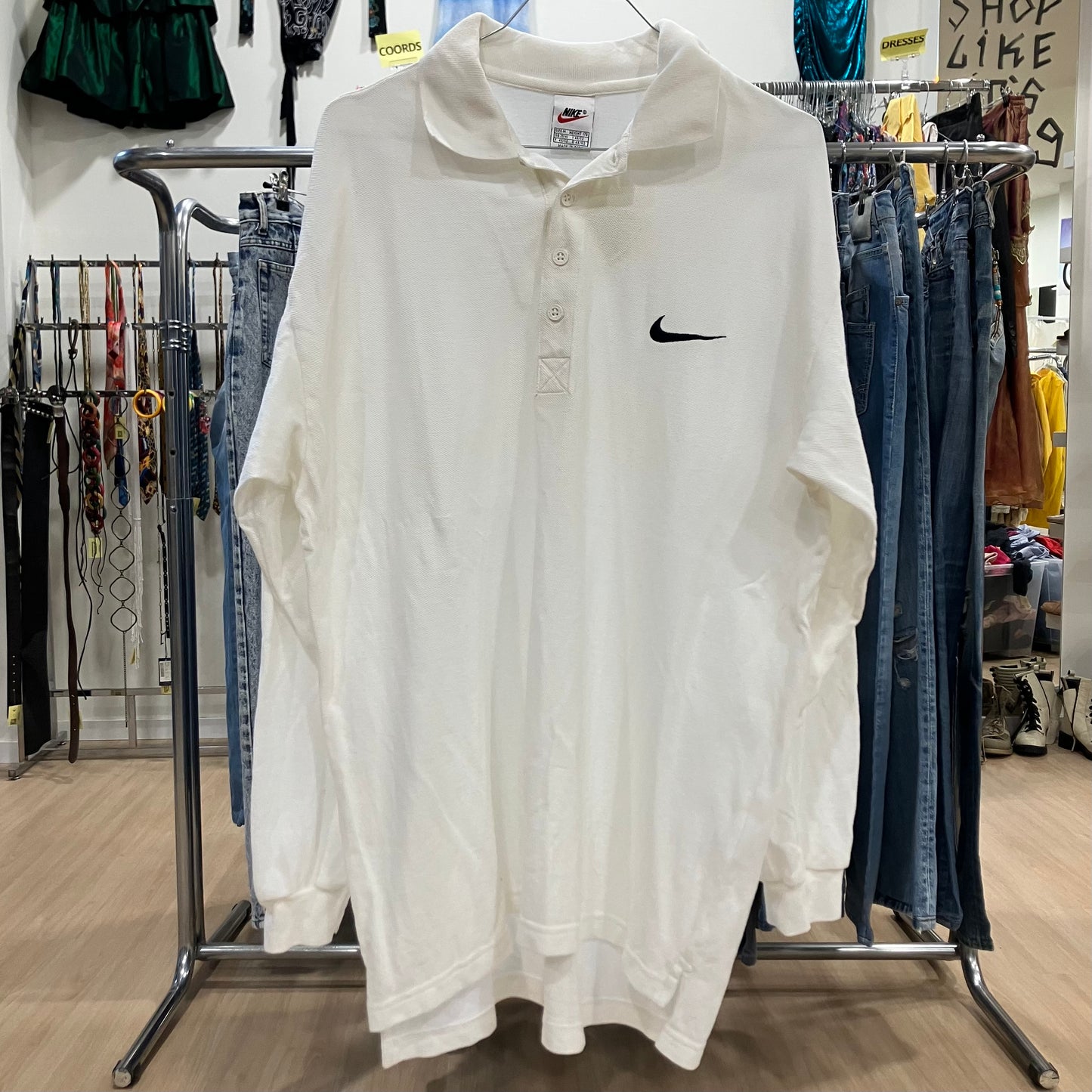 nike 90s white long sleeve polo