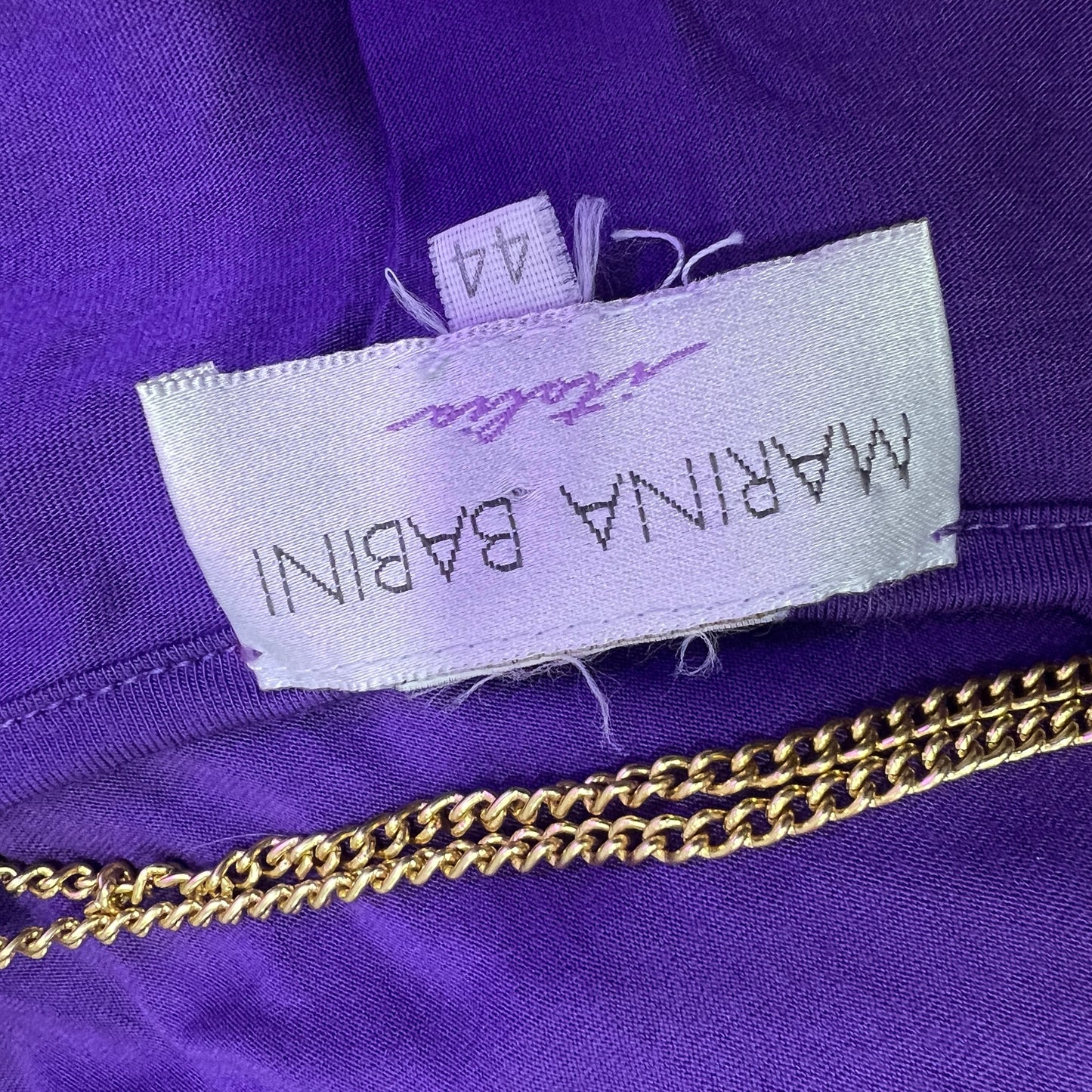 marina babini 00s purple long cami top with gold chain straps