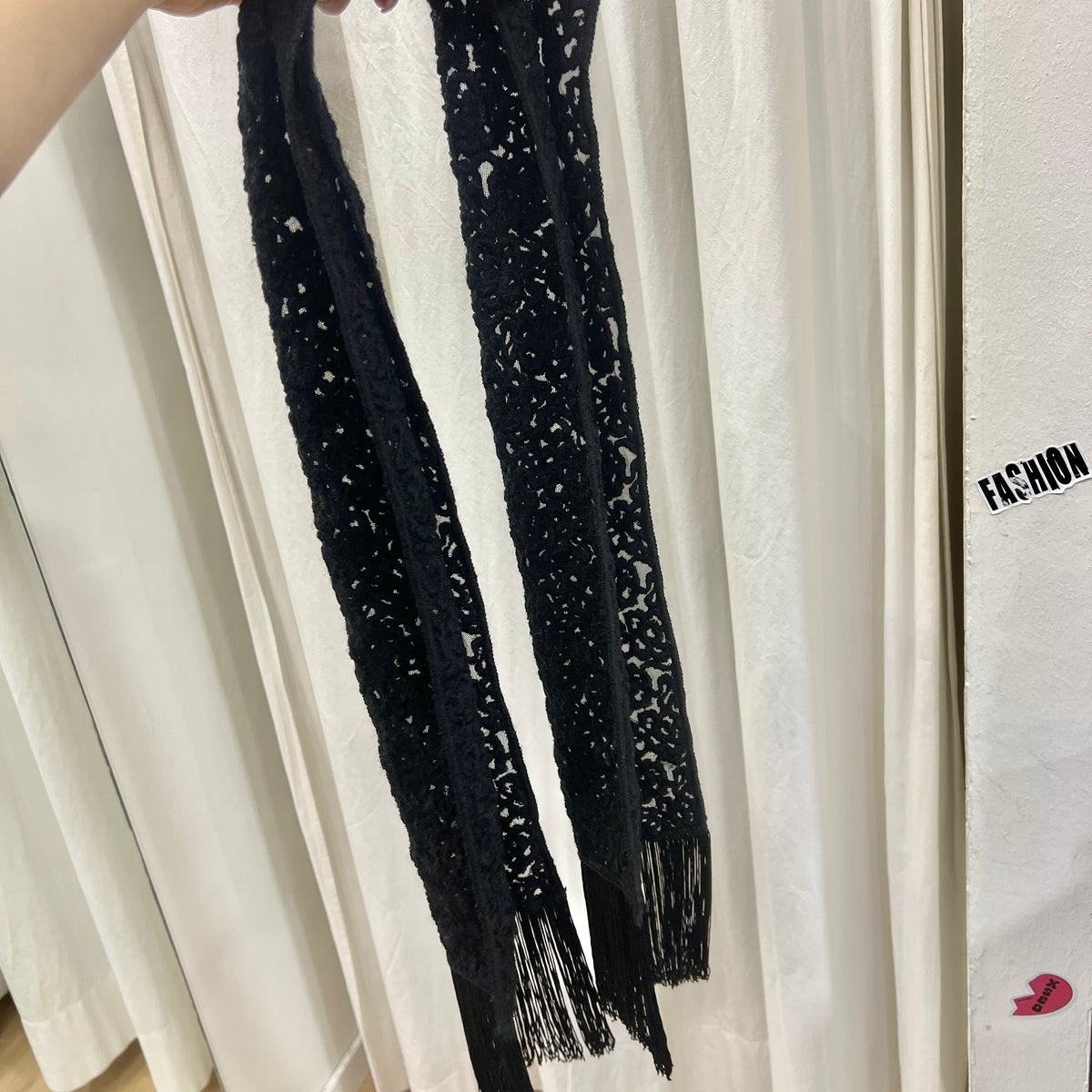 black lace skinny scarf with fringes