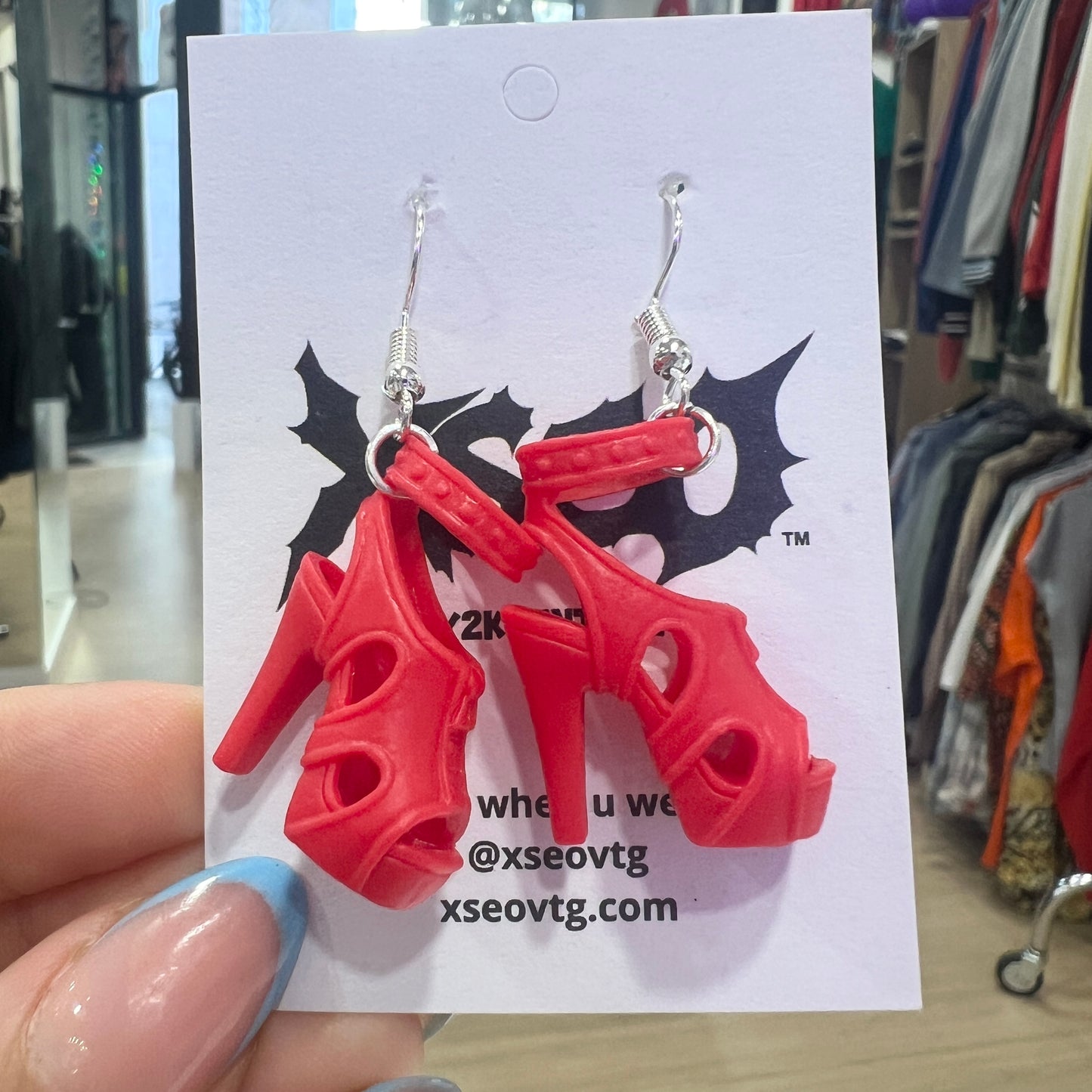 reworked 00s red barbie heels earrings