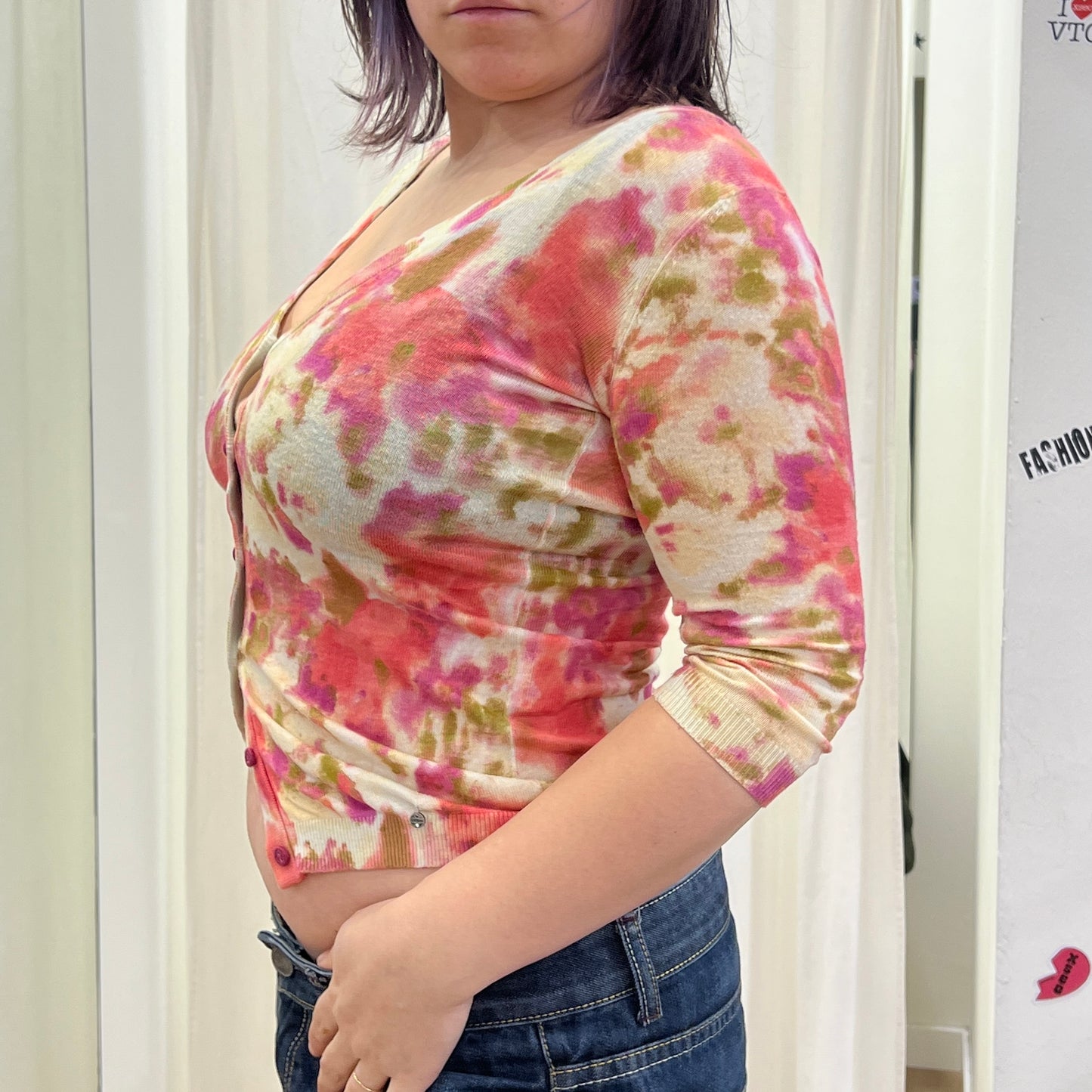 guess 00s white red floral print cardigan