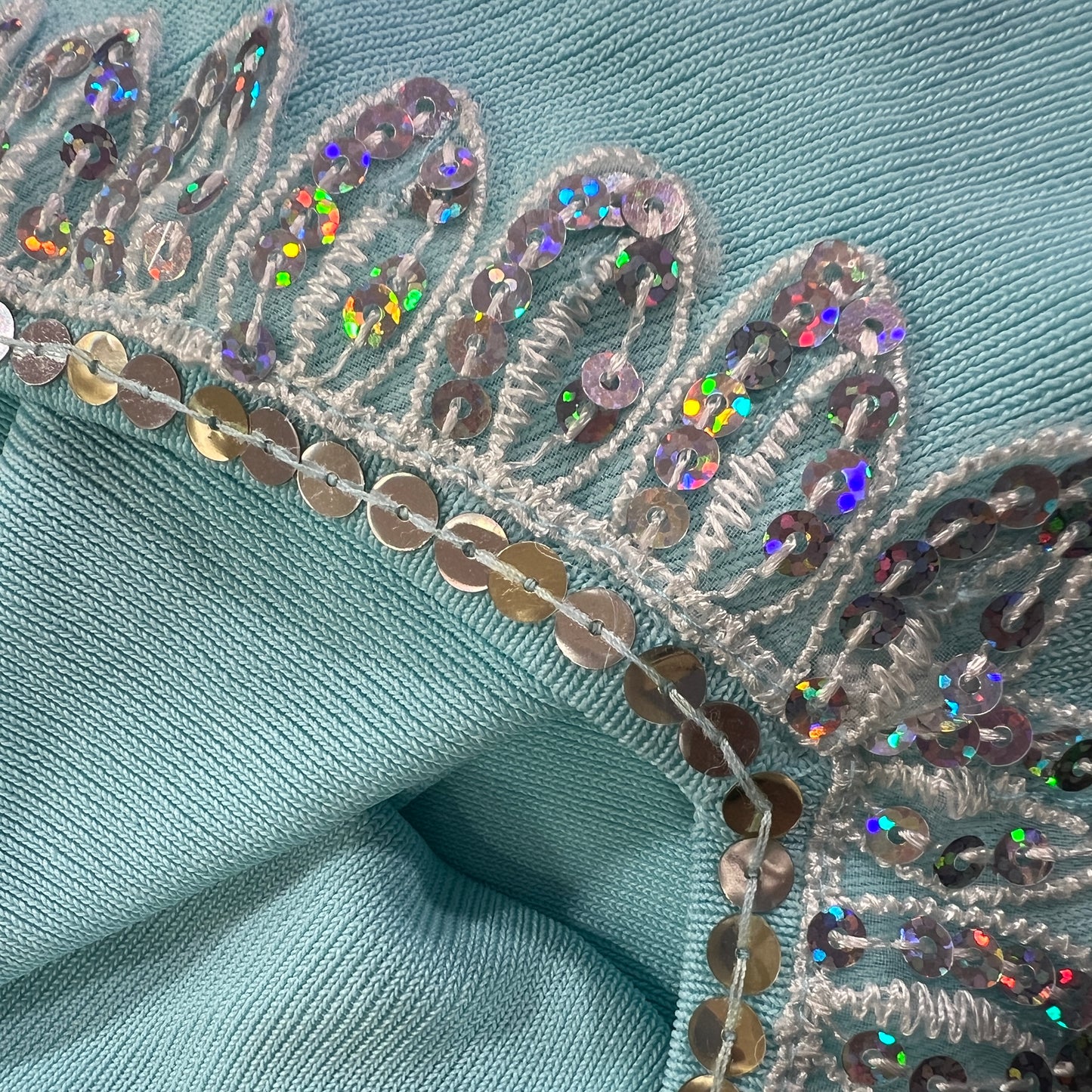 shine girl 00s turquoise ribbed silk blend cami top with beaded v neck