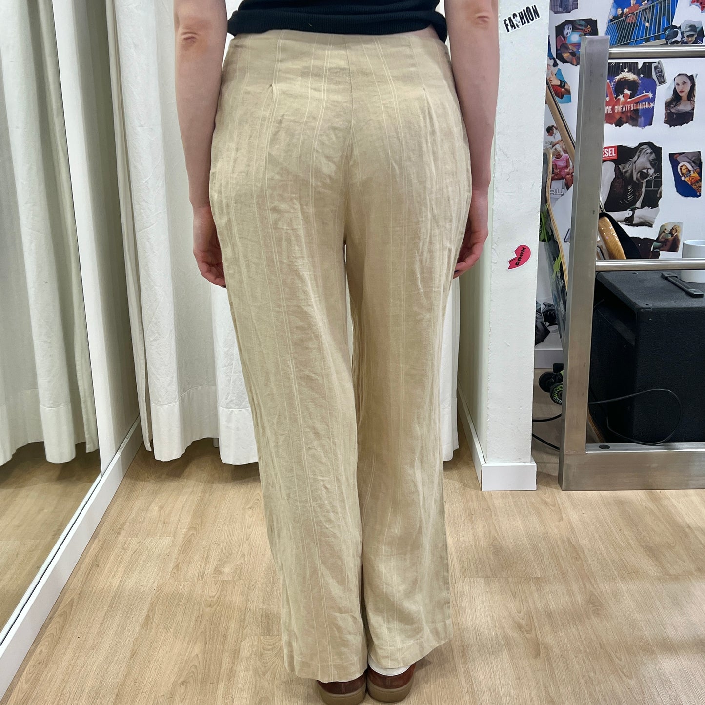andrea mare 00s beige pinstripe linen wide leg pants