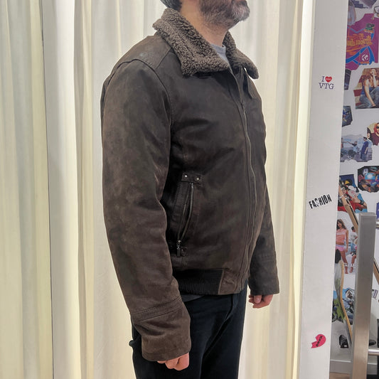 conbipel 00s brown sheepskin suede bomber jacket