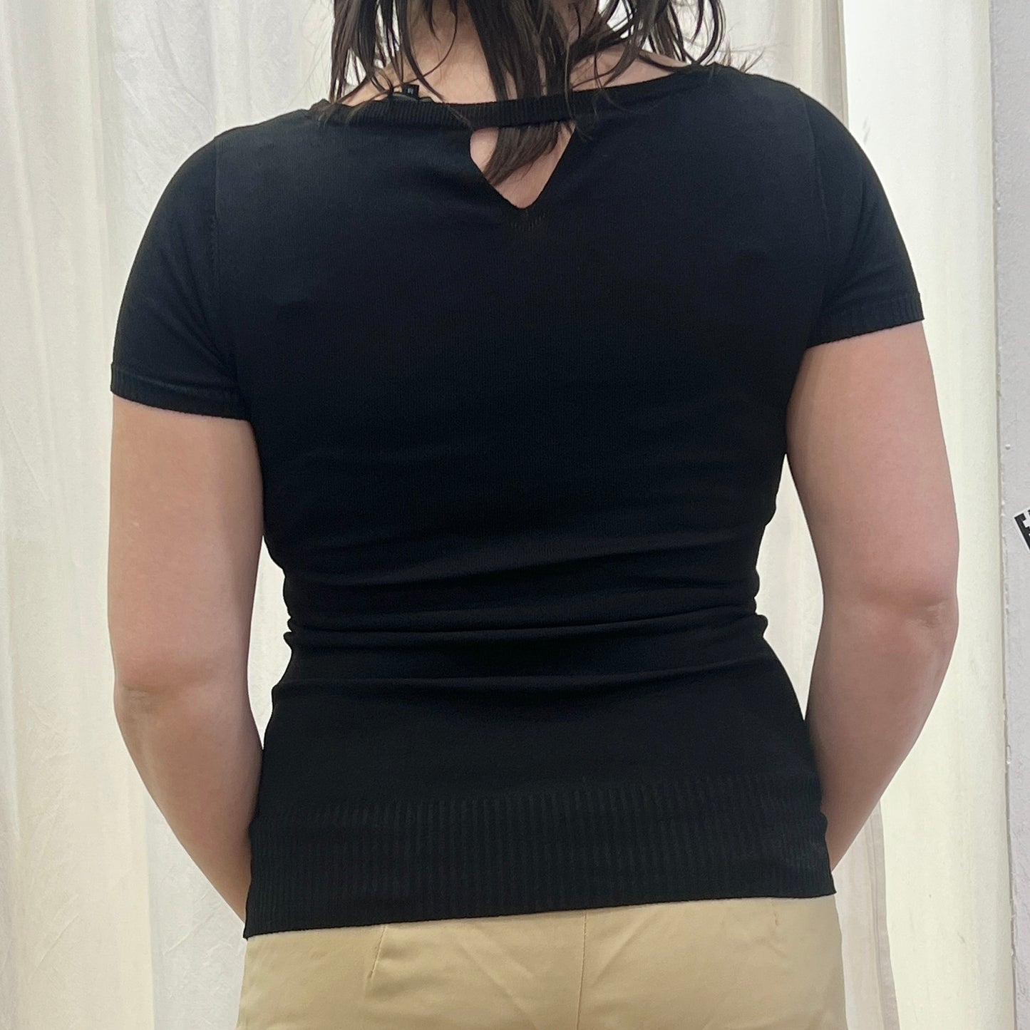 guess los angeles 00s black short sleeve top with silver rhinestone logo