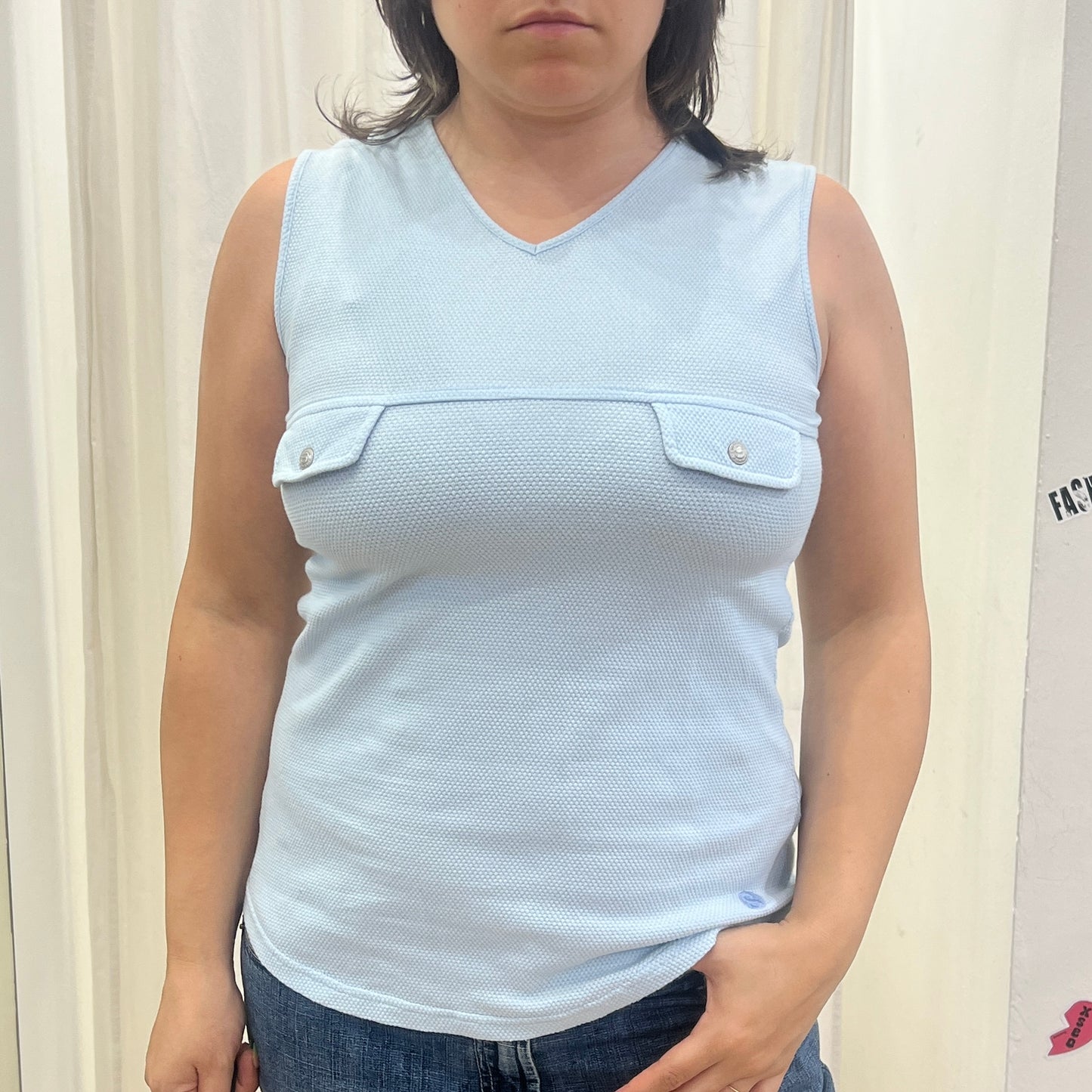 superga 00s baby blue pique tank top with fake pockets