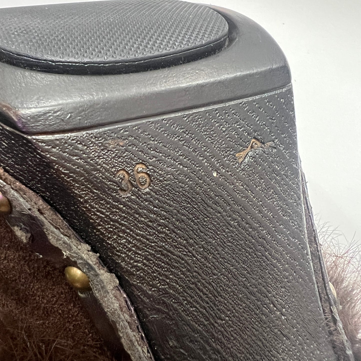 ruffilli 00s brown suede clogs with fur trim