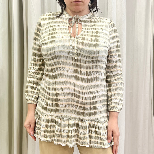 lascana 00s white grey striped tiedye long sleeve dress with frilled trim