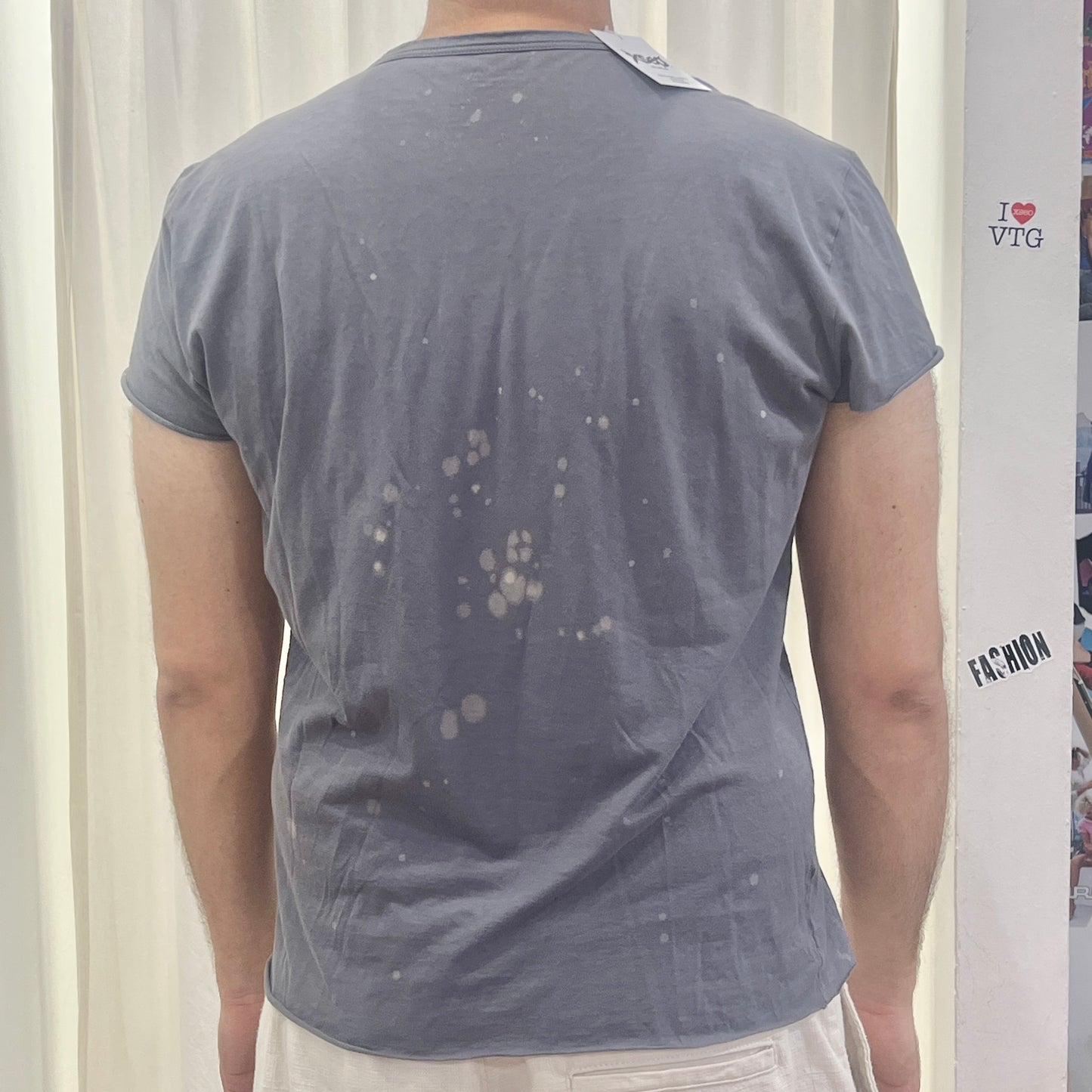 reworked grey tshirt with palm tree island bleach print