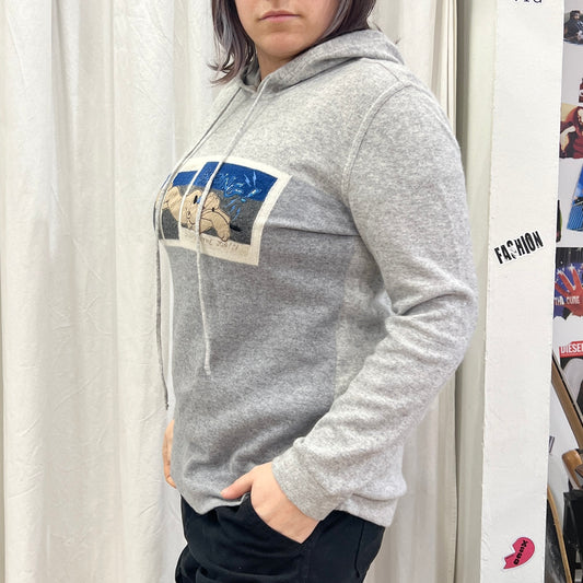 iceberg 00s grey wool sweater hoodie with graphic cartoon patch